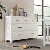 Rustic Farmhouse Style Solid Pine Wood Whitewash Seven-Drawer Dresser for Living Room, Bedroom,White