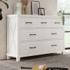 Rustic Farmhouse Style Solid Pine Wood Whitewash Seven-Drawer Dresser for Living Room, Bedroom,White
