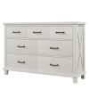 Rustic Farmhouse Style Solid Pine Wood Whitewash Seven-Drawer Dresser for Living Room, Bedroom,White
