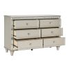 Luxury Champagne Finish Dresser of 6 Drawers 1pc Glamorous Crystal Diamond Pattern Knobs Stylish Bedroom Furniture