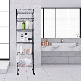YSSOA Heavy Duty 6-Shelf Shelving with Wheels, with Hanging Hooks, Wire Shelving, Adjustable Storage Units, 17'' D x 11'' W x 63'' H, 6 Tier, Black