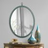 Oval Green Decorative Wall Hanging Mirror,PU Covered MDF Framed Mirror for Bedroom Living Room Vanity Entryway Wall Decor,23.62x29.92inch