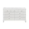 Glamorous Metallic White Finish Dresser of 9x Drawers Faux Crystal Knobs Modern Bedroom Furniture
