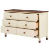 Wooden Storage Dresser with 6 Drawers,Storage Cabinet for kids Bedroom,Cream+Walnut