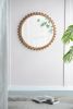 D34" Wood Round Mirror with Beaded Frame, Circle Wall Mirror for Living Room Bedroom Entryway