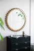 D34" Wood Round Mirror with Beaded Frame, Circle Wall Mirror for Living Room Bedroom Entryway