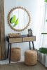 D34" Wood Round Mirror with Beaded Frame, Circle Wall Mirror for Living Room Bedroom Entryway