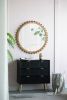 D34" Wood Round Mirror with Beaded Frame, Circle Wall Mirror for Living Room Bedroom Entryway