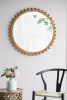 D34" Wood Round Mirror with Beaded Frame, Circle Wall Mirror for Living Room Bedroom Entryway