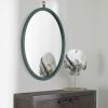 Oval Green Decorative Wall Hanging Mirror,PU Covered MDF Framed Mirror for Bedroom Living Room Vanity Entryway Wall Decor,23.62x29.92inch