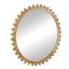 D34" Wood Round Mirror with Beaded Frame, Circle Wall Mirror for Living Room Bedroom Entryway