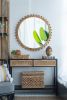 D34" Wood Round Mirror with Beaded Frame, Circle Wall Mirror for Living Room Bedroom Entryway