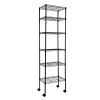 YSSOA Heavy Duty 6-Shelf Shelving with Wheels, with Hanging Hooks, Wire Shelving, Adjustable Storage Units, 17'' D x 11'' W x 63'' H, 6 Tier, Black