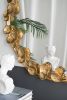 35" Round Metal Wall Mirror with Golden Leaf Accents, Modern Decor Mirror for Living Room Entryway Hallway
