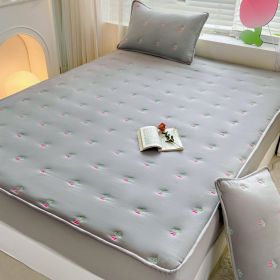 Maternal And Infant Grade Cotton Fitted Sheet Single Piece Simmons Mattress (Option: Cherry grey-150x200cm with Pillow Case)